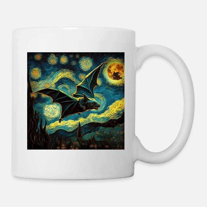 Fledermaus, van gogh, sternennacht, tier - Tasse - Weiß