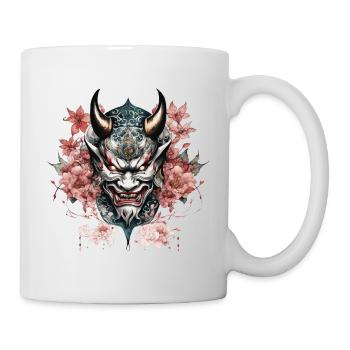 Demon Hannya Mask with Flowers - Mug - white - Right