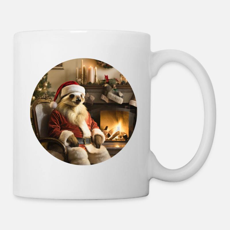 Père Noël paresseux devant la cheminée - Mug blanc - blanc