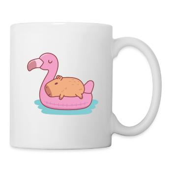 Mignon Capybara se détendre et se détendre sur Flamingo Po - Mug blanc - blanc - Droite