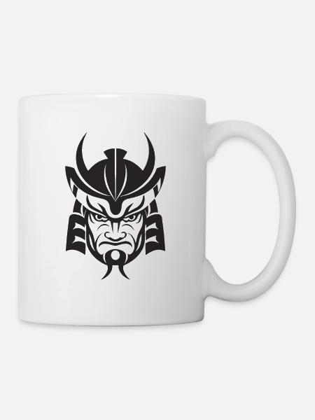 Samurai Helm Logo Katana Schwertkämpfer - Tasse - Weiß