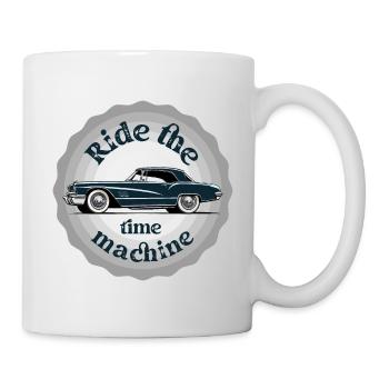 Ride the time machine. Classic car badge. - Mug - white - Right