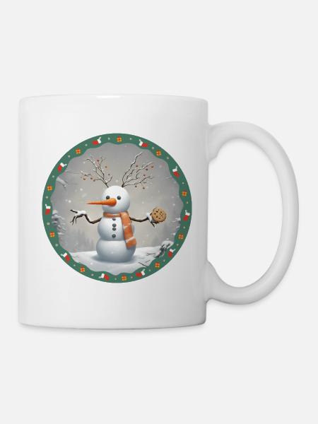 Schneemann mit cookie - Tasse - Weiß