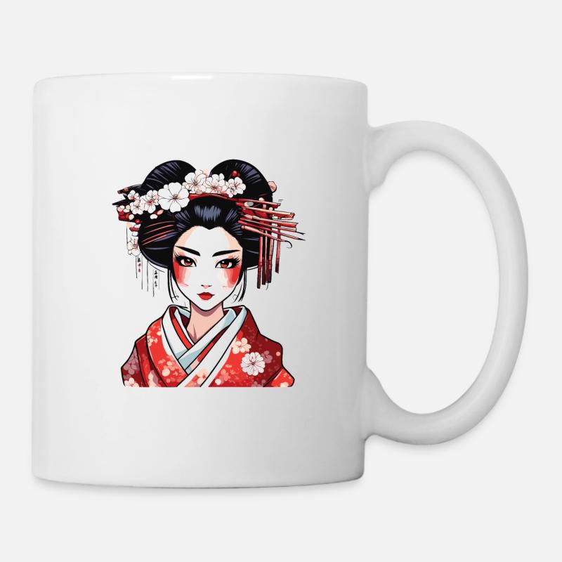 Geisha / Chinois / Japonais / Anime / Bande dessinée - Mug blanc - blanc