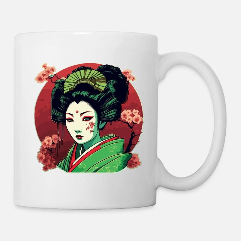 Geisha / Chinois / Japonais / Anime / Bande dessinée - Mug blanc - blanc