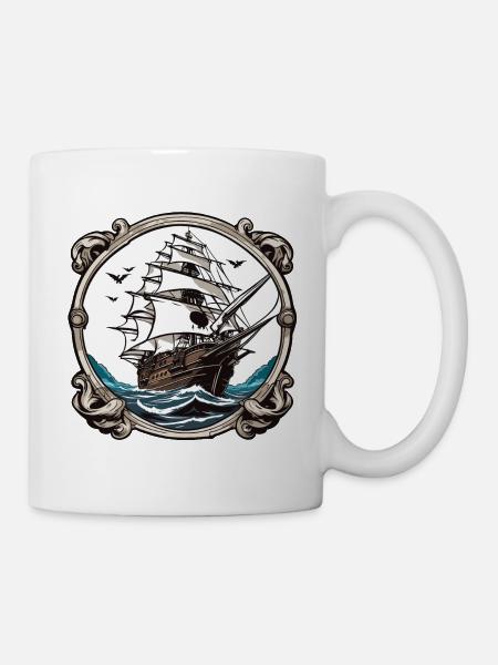 Piraten Schiff / Boot / Meer / Ocean / Wellen - Tasse - Weiß