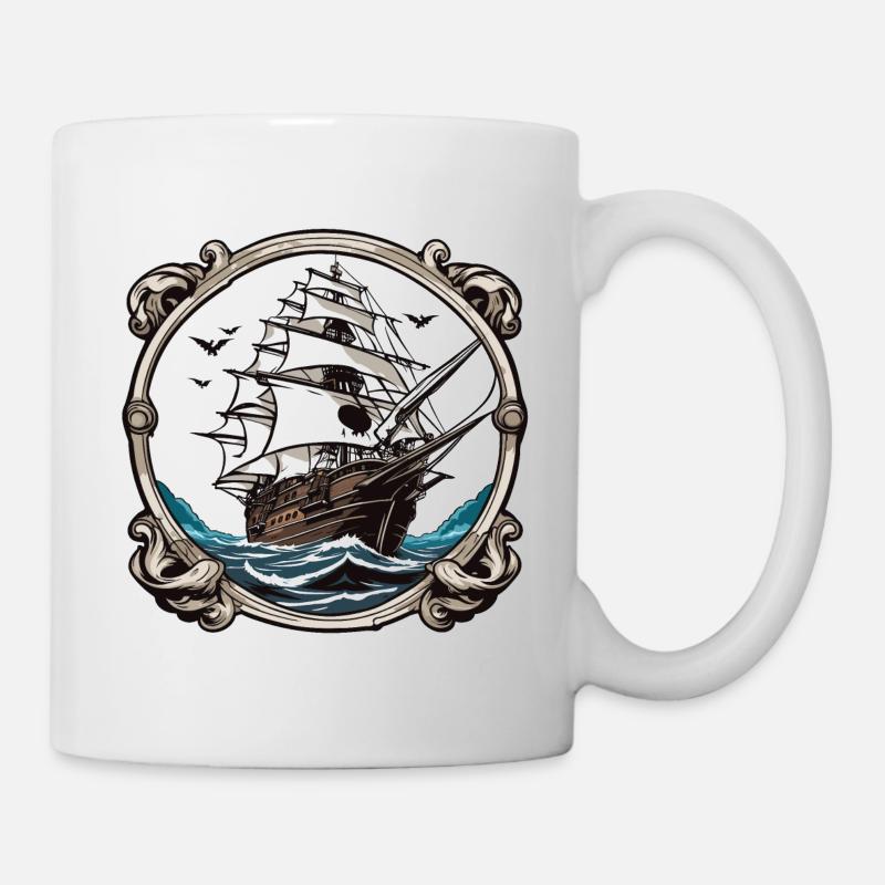 Piraten Schiff / Boot / Meer / Ocean / Wellen - Tasse - Weiß
