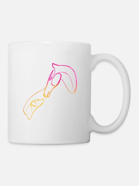 Amour cheval & chien singleline art - Mug blanc - blanc