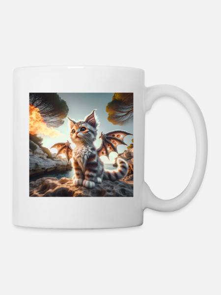 Fire Breathing Kitty Dragon #01 - Mug - white