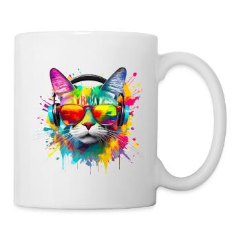 Chat couleur look Hipster - Mug blanc - blanc - Droite