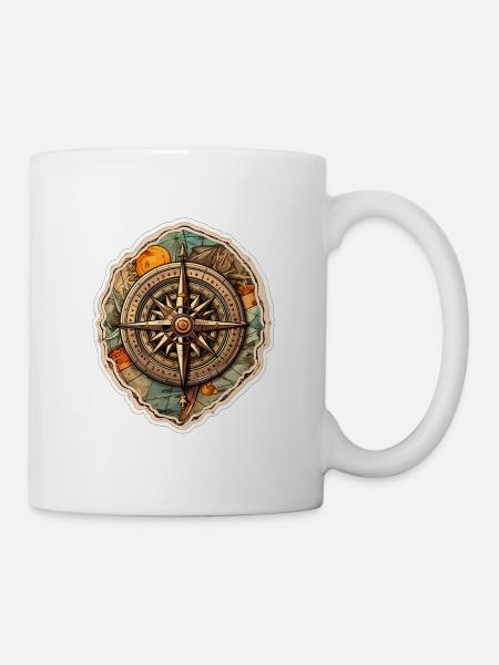 Boussole rétro sur la carte du monde - Mug blanc - blanc