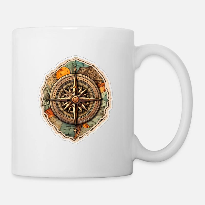 Boussole rétro sur la carte du monde - Mug blanc - blanc