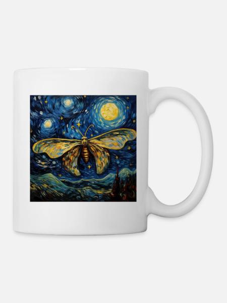 motte, van gogh, sternennacht, tier - Tasse - Weiß