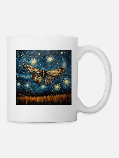 motte, van gogh, sternennacht, tier - Tasse - Weiß