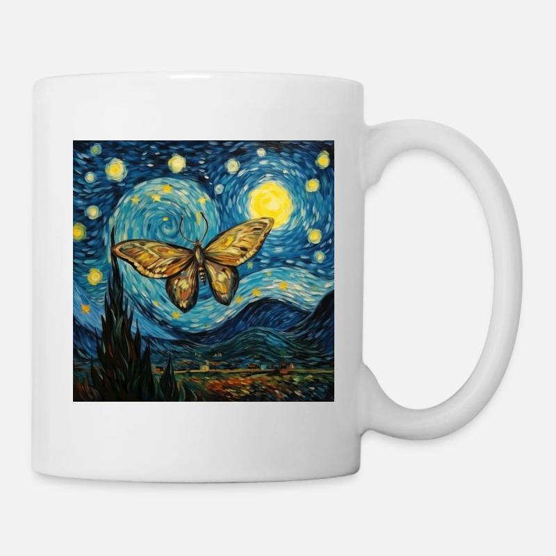 motte, van gogh, sternennacht, tier - Tasse - Weiß