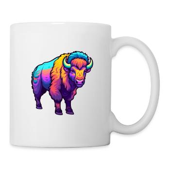 Bison Colorful Watercolor Cartoon Kawaii Animal - Mug - white - Right