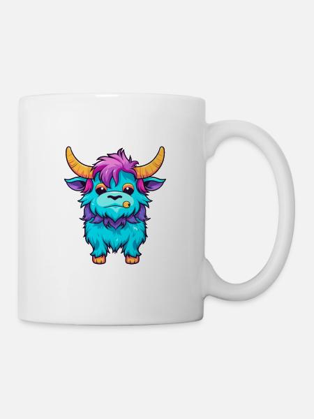 Yak buntes Aquarell Cartoon Kawaii Tier - Tasse - Weiß