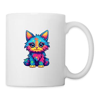 Katze buntes Aquarell Cartoon Kawaii Tier - Tasse - Weiß - Rechts