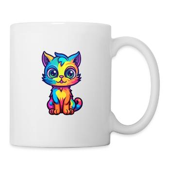 Katze buntes Aquarell Cartoon Kawaii Tier - Tasse - Weiß - Rechts