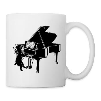 Hund (Frenchie) spielt Klavier - Tasse - Weiß - Rechts