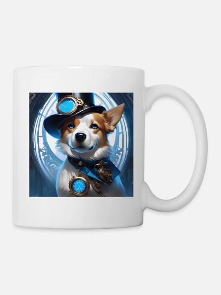 Steampunk design art dog blue - Mug - white