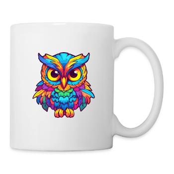 Owl Colorful Watercolor Cartoon Kawaii Animal - Mug - white - Right