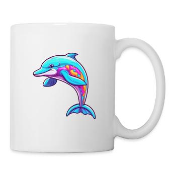 Dolphin Colorful Watercolor Cartoon Kawaii Animal - Mug - white - Right