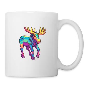 Moose Colorful Watercolor Cartoon Kawaii Animal - Mug - white - Right