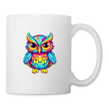 Owl Colorful Watercolor Cartoon Kawaii Animal - Mug - white - Right