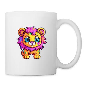 Lion Colorful Watercolor Cartoon Kawaii Animal - Mug - white - Right