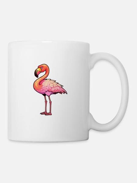 Flamant rose coloré aquarelle dessin animé kawaii animal - Mug blanc - blanc