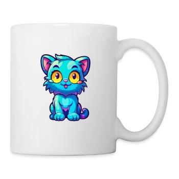 Katze buntes Aquarell Cartoon Kawaii Tier - Tasse - Weiß - Rechts