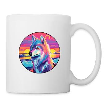 Loup arctique coloré aquarelle dessin animé kawaii animal de compagnie - Mug blanc - blanc - Droite