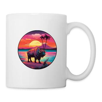 Bison Colorful Watercolor Cartoon Kawaii Animal - Mug - white - Right