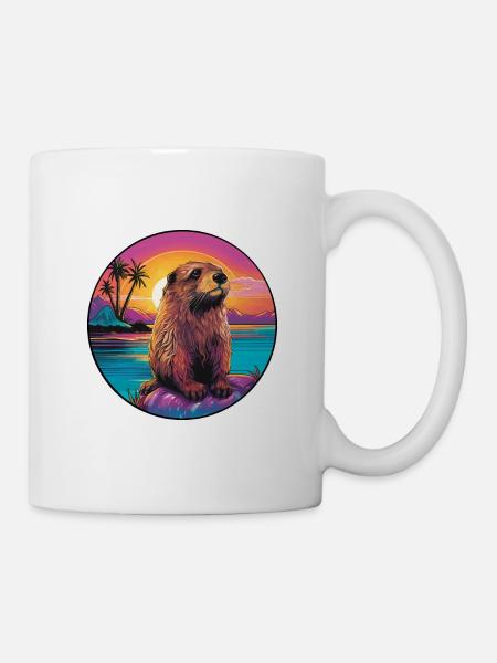 Castor Aquarelle Colorée Dessin Animé Kawaii Animal - Mug blanc - blanc