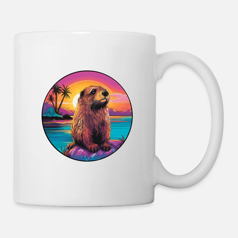 Castor Aquarelle Colorée Dessin Animé Kawaii Animal - Mug blanc - blanc