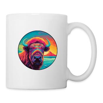 Buffalo Colorful Watercolor Cartoon Kawaii Animal - Mug - white - Right