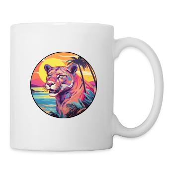 Cougar Colorful Watercolor Cartoon Kawaii Animal - Mug - white - Right