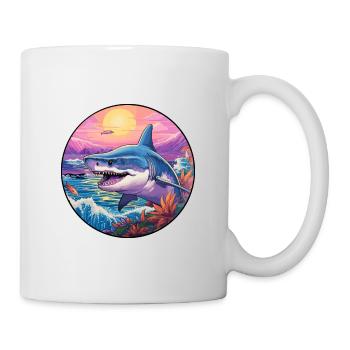Hai Buntes Aquarell Cartoon Kawaii Tier - Tasse - Weiß - Rechts