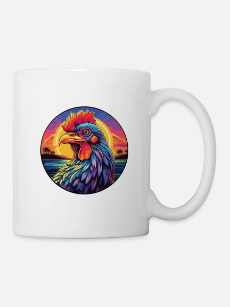 Huhn buntes Aquarell Cartoon Kawaii Tier - Tasse - Weiß