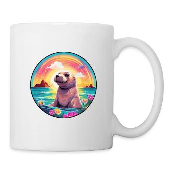 Seal Colorful Watercolor Cartoon Kawaii Animal - Mug - white - Right