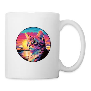Katze buntes Aquarell Cartoon Kawaii Tier - Tasse - Weiß - Rechts
