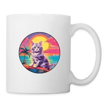 Katze buntes Aquarell Cartoon Kawaii Tier - Tasse - Weiß - Rechts