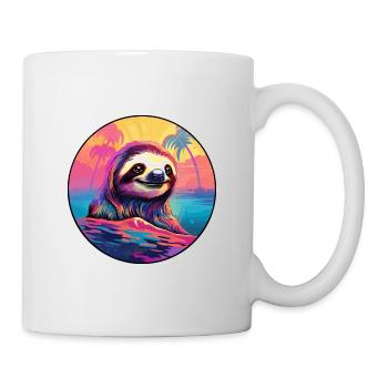 Faultier buntes Aquarell Cartoon Kawaii Tier - Tasse - Weiß - Rechts
