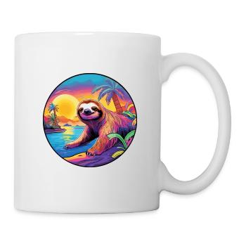 Faultier buntes Aquarell Cartoon Kawaii Tier - Tasse - Weiß - Rechts