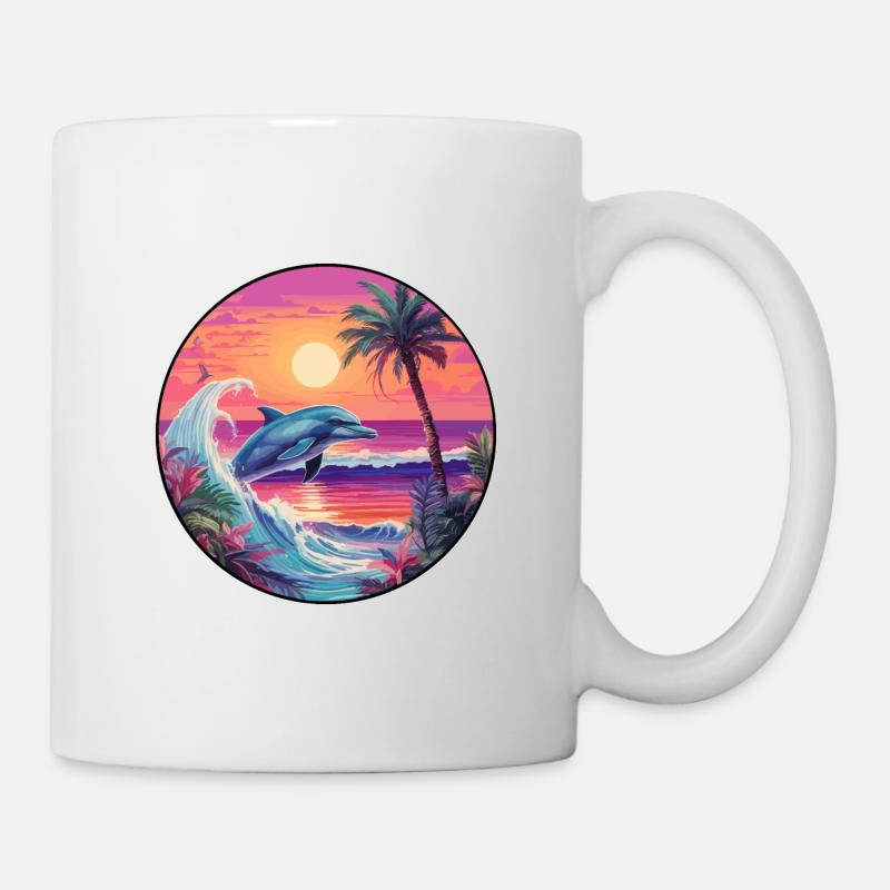 Delfin buntes Aquarell Cartoon Kawaii Tier - Tasse - Weiß