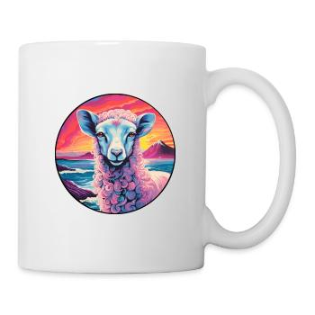 Schaf Buntes Aquarell Cartoon Kawaii Tier - Tasse - Weiß - Rechts