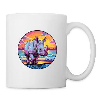 Rhino Colorful Watercolor Cartoon Kawaii Animal - Mug - white - Right