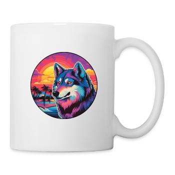 Wolf Colorful Watercolor Cartoon Kawaii Animal - Mug - white - Right