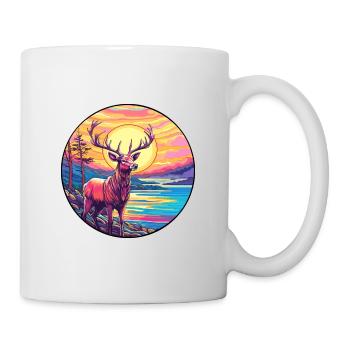 Elch Buntes Aquarell Cartoon Kawaii Tier - Tasse - Weiß - Rechts